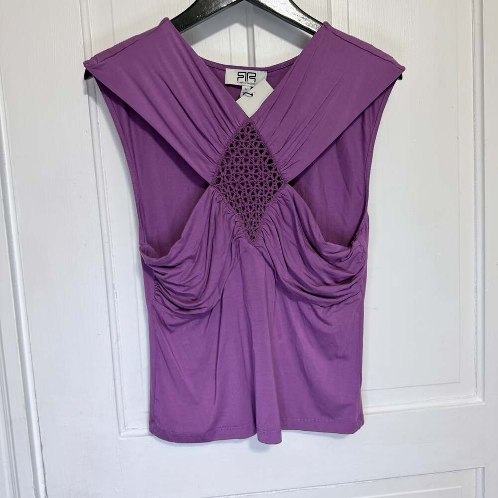 Amethyst Purple Sleeveless Draped Top w/ Crocheted Center Detail M